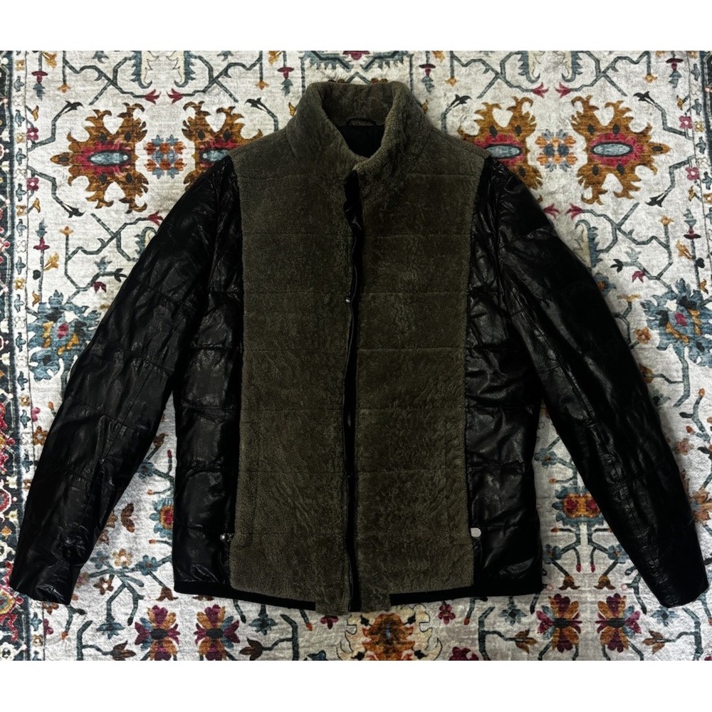 Leather And Wool Jacket Sikailu Movements - Medium- Zip Up- Duck Feathers